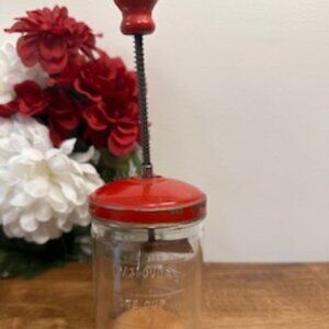 Vintage Glass‎ Nut Chopper Manual Grinder with Measuring Jar and Wooden Handle
